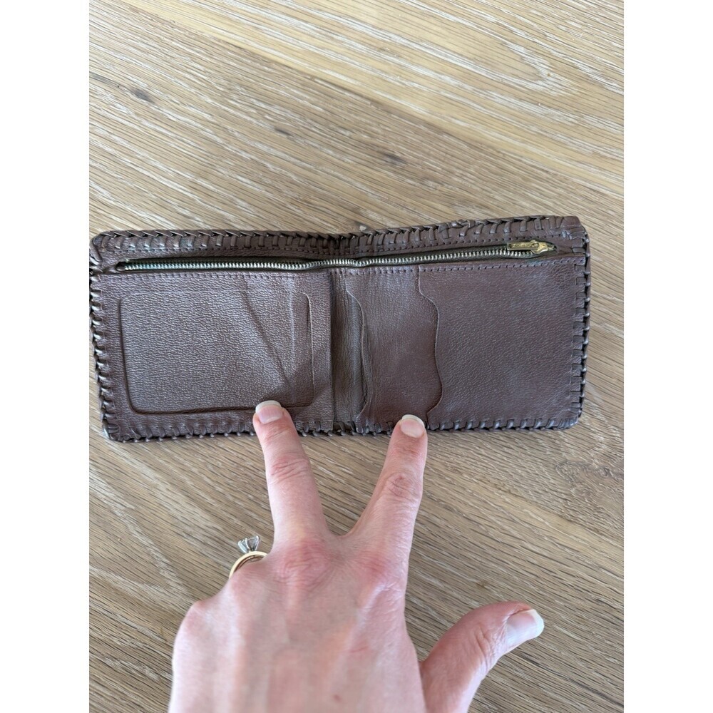 Vintage Western Hand Tooled Leather Wallet Floral Design Brown - Picture 4 of 5